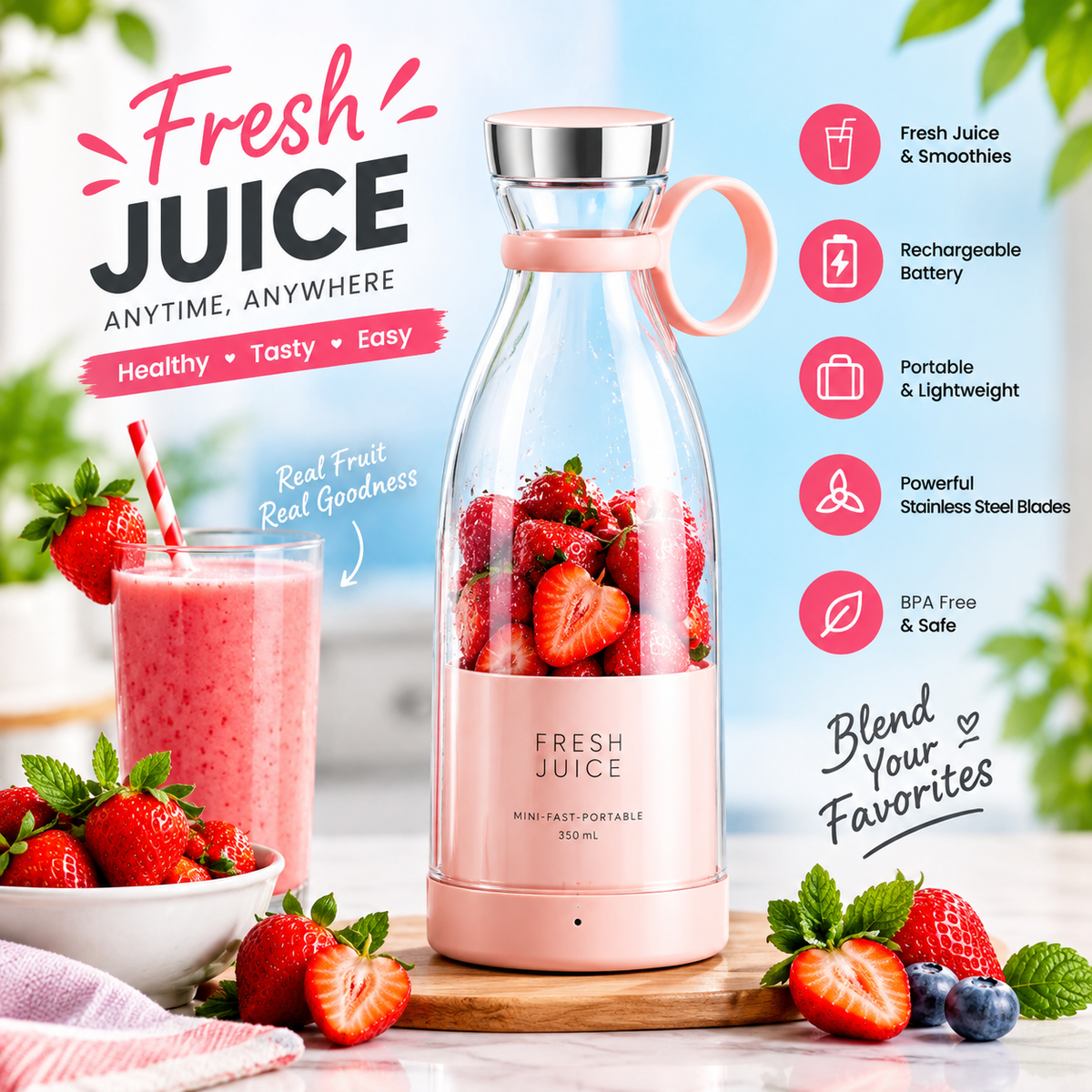 Mini Portable Blender | USB Rechargeable Juicer & Smoothie Maker